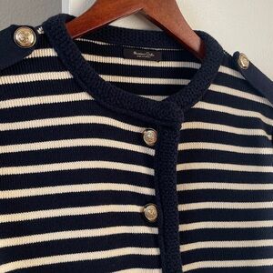 Massimo Dutti Navy and White Striped Sweater Cardigan
